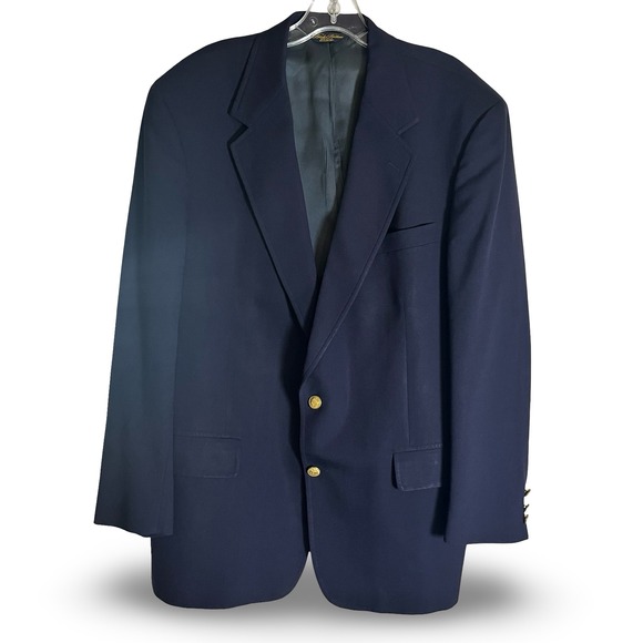 Brooks Brothers Navy Blue Wool Blazer‎ Jacket Mens 44 RG Gold Buttons